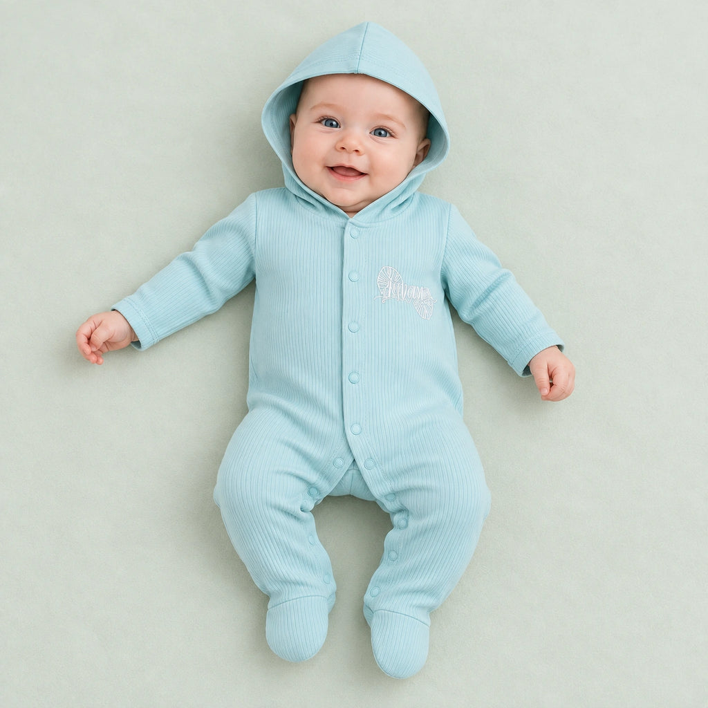 Baby Hooded Button  Sleepsuit Bear| 0-3 Months |