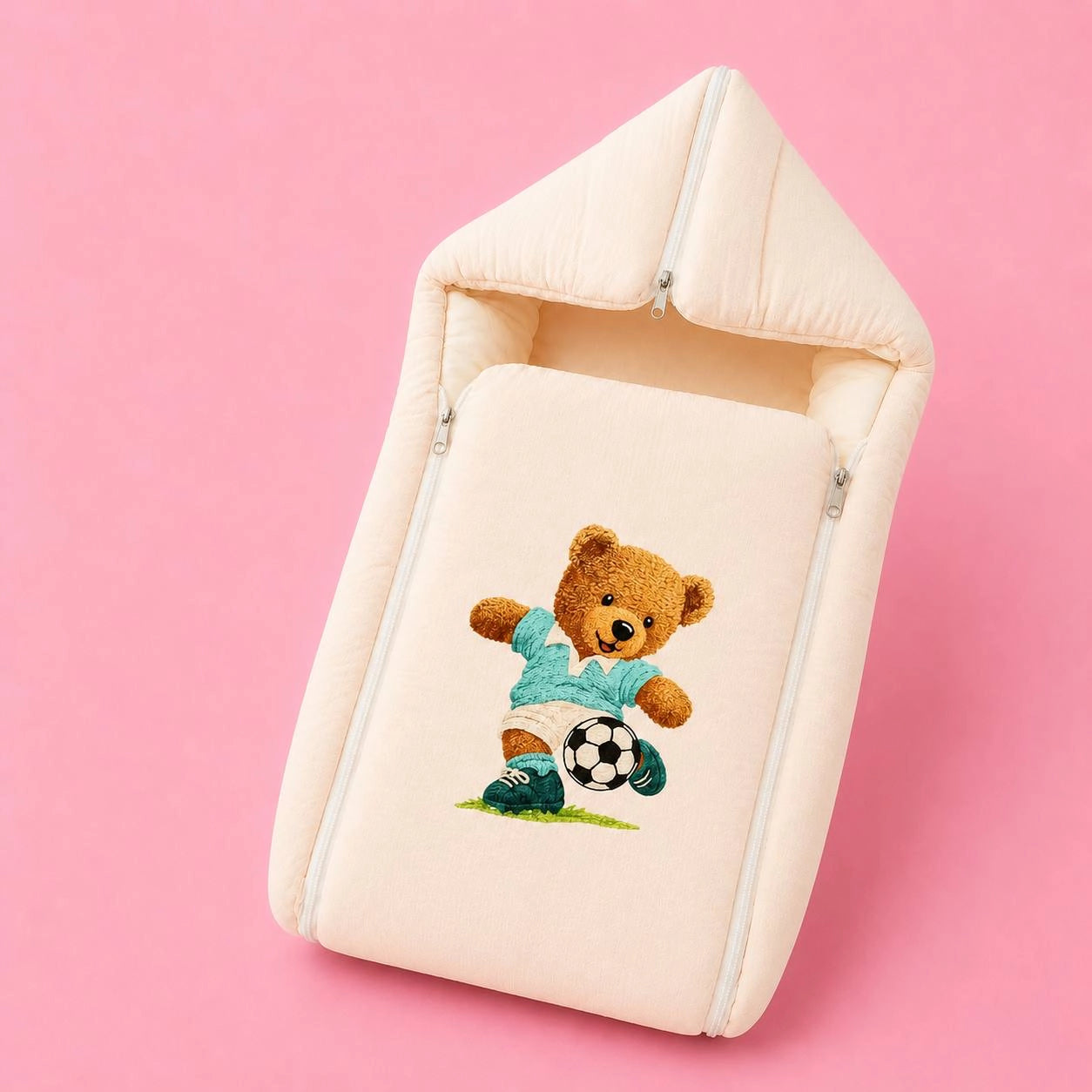 Baby Sleeping Bag & Carry Nest | Crinkled Muslin | Peach | Bear  | Newborn Bedding Set | Portable & Travel Friendly | 0–3 Months