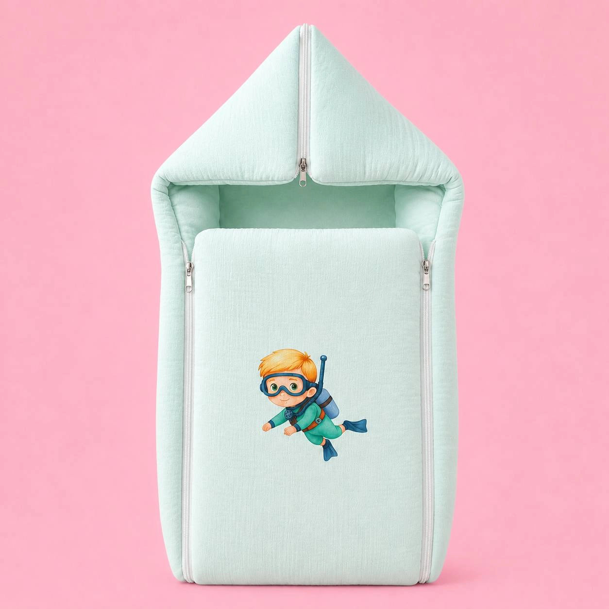 Baby Sleeping Bag And Carry Nest | Crinkled Muslin | Cyan | Swim Boy  |  Bedding Set New Born Baby | Portable And Travel Friendly | 0-3 Months