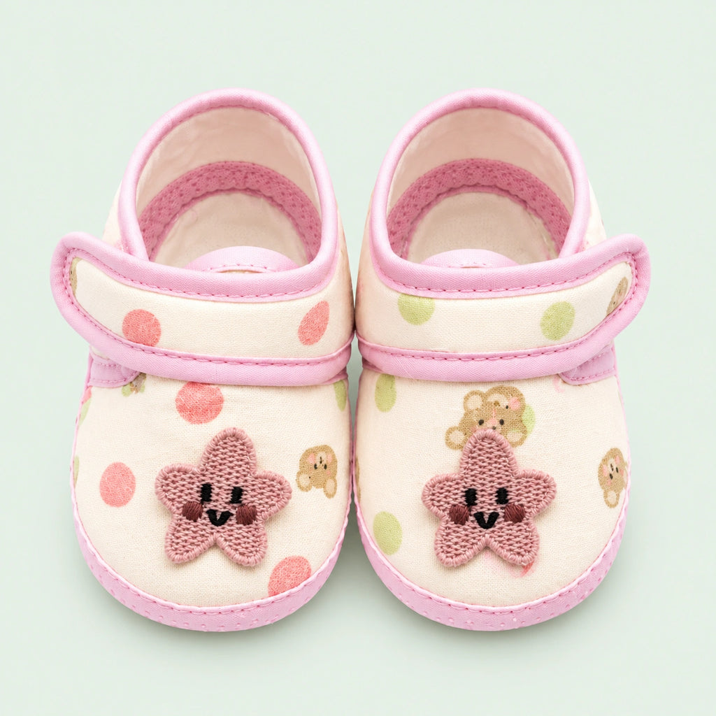 Soft Newborn Baby Booties with Adjustable Strap | Pink Star|