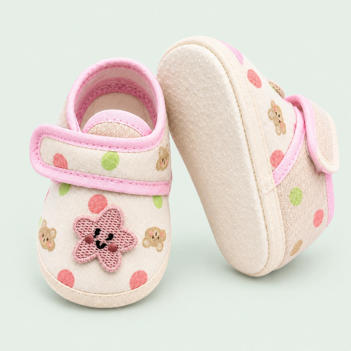 Soft Newborn Baby Booties with Adjustable Strap | Pink Star|