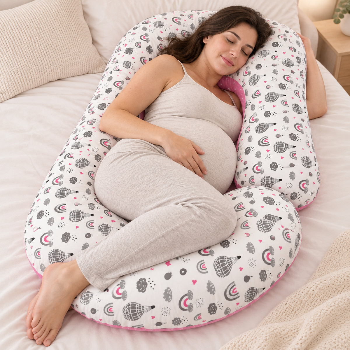 G-Shaped Full Body Pregnancy & Maternity Pillow|Pink|