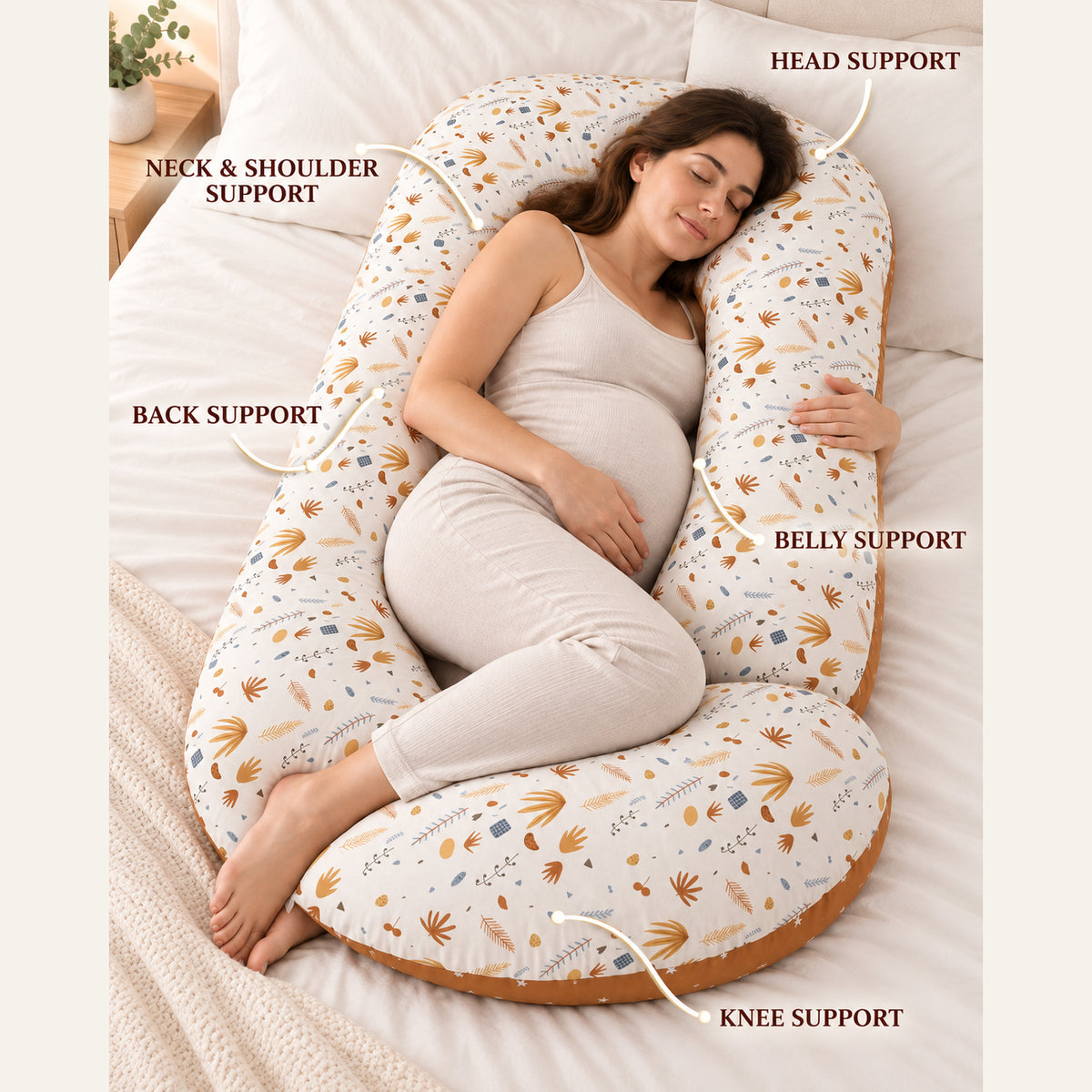 G-Shaped Full Body Pregnancy Pillow & Maternity Pillow|Botanical Brown|