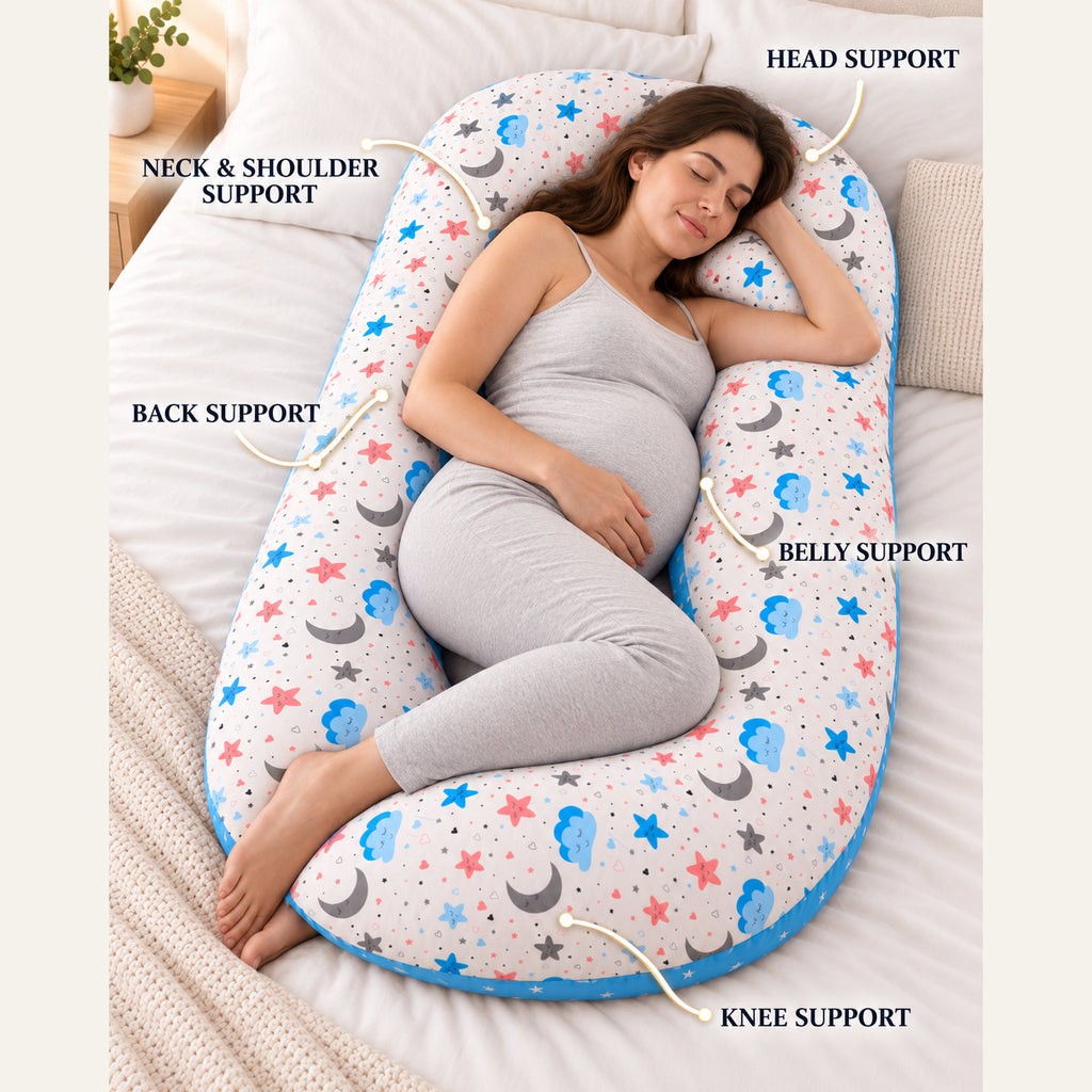 G-Shaped Full Body Pregnancy & Maternity Pillow|Blue|