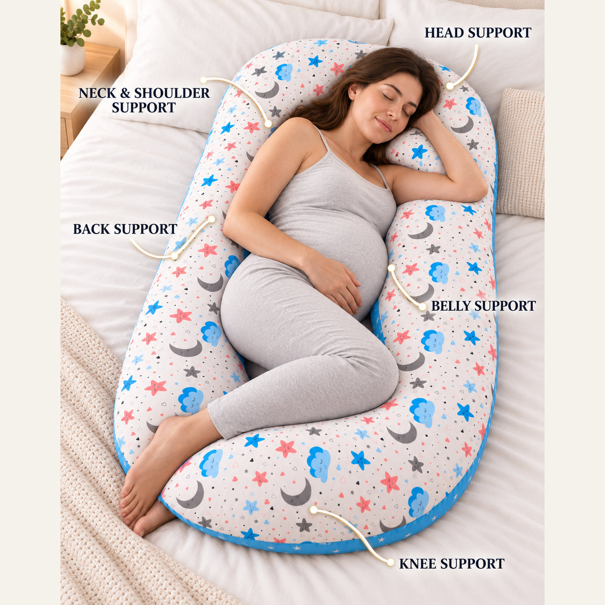 G-Shaped Full Body Pregnancy & Maternity Pillow|Blue|