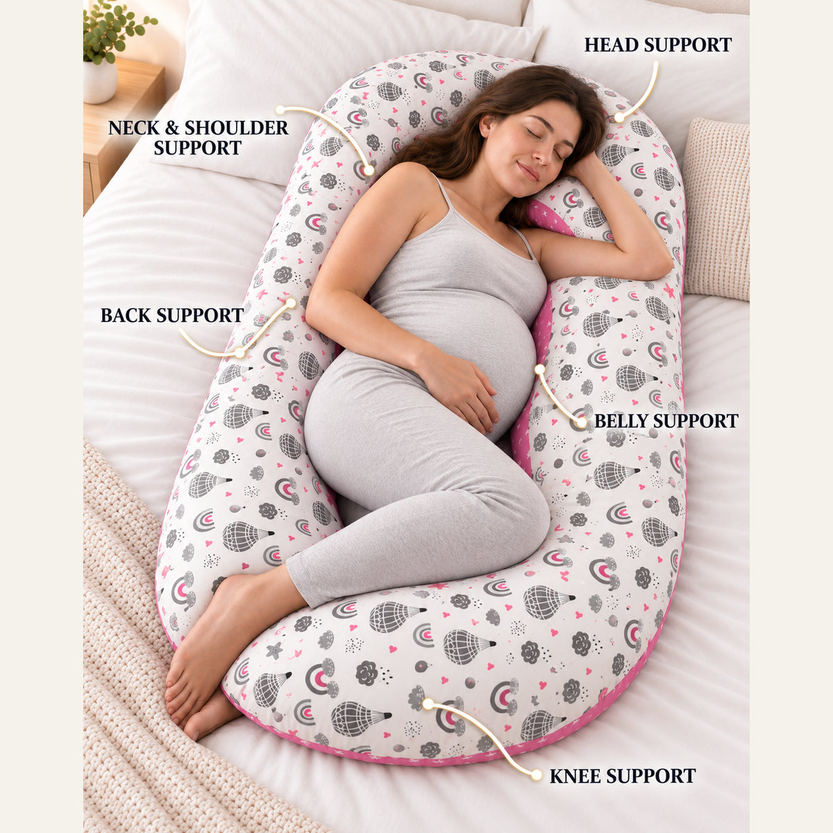 G-Shaped Full Body Pregnancy & Maternity Pillow|Pink|