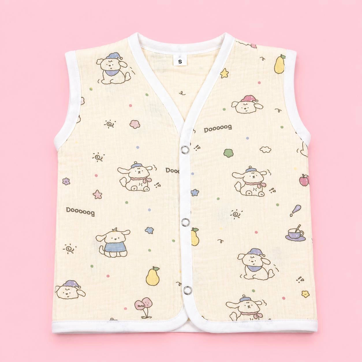 Crinkled Muslin Button Jabala | Cream dog | Soft Muslin Summer Wear For Babies | 0-3 Months  | Pack Of 1