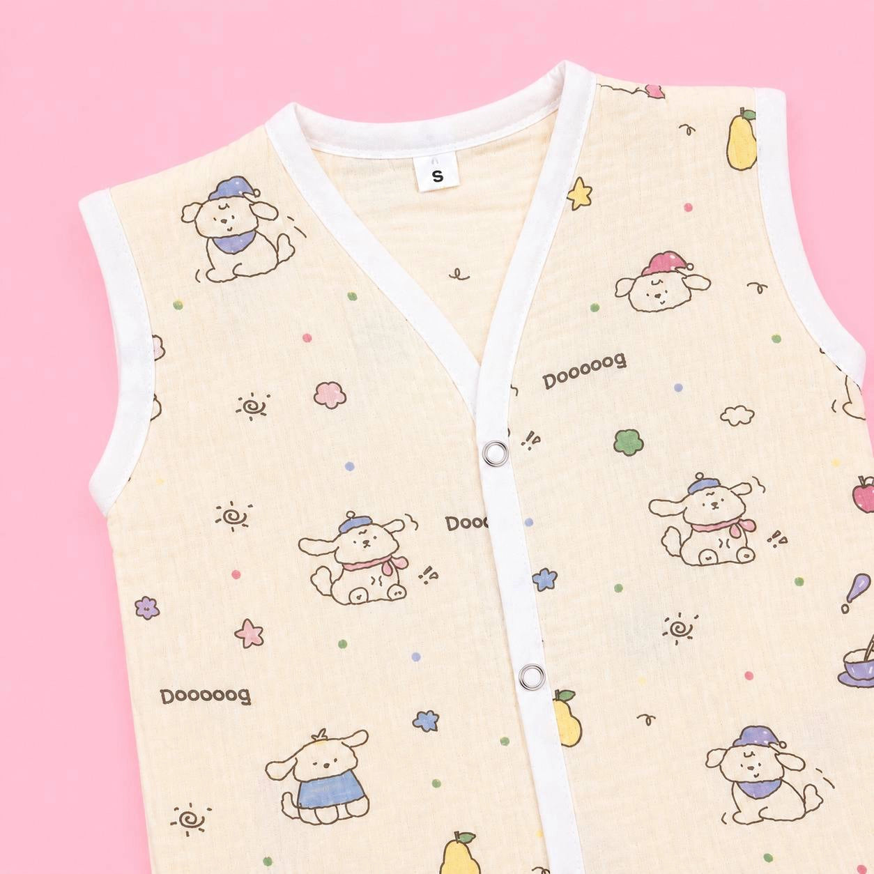 Crinkled Muslin Button Jabala | Cream dog | Soft Muslin Summer Wear For Babies | 0-3 Months  | Pack Of 1