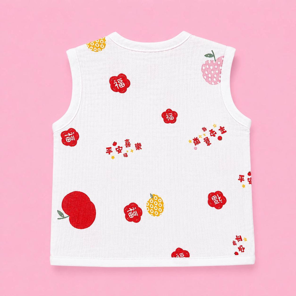 Crinkled Muslin Button Jabala | White Red Chery | Soft Muslin Summer Wear For Babies | 0-3 Months  | Pack Of 1