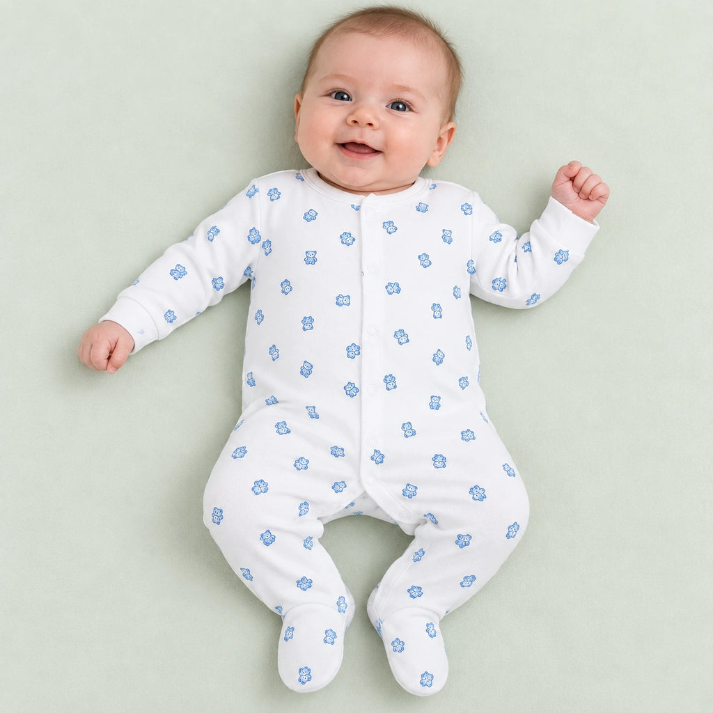 Baby Button Sleepsuit Bear| 0-3 Months | Romper