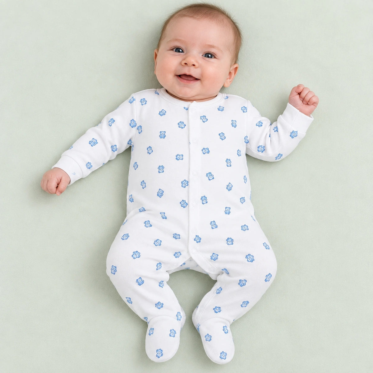 Baby Button Sleepsuit Bear| 0-3 Months | Romper