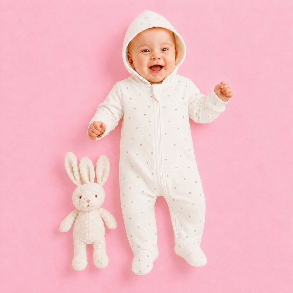 Baby Hooded Zip Sleepsuit Star | Romper | 0-3 Months