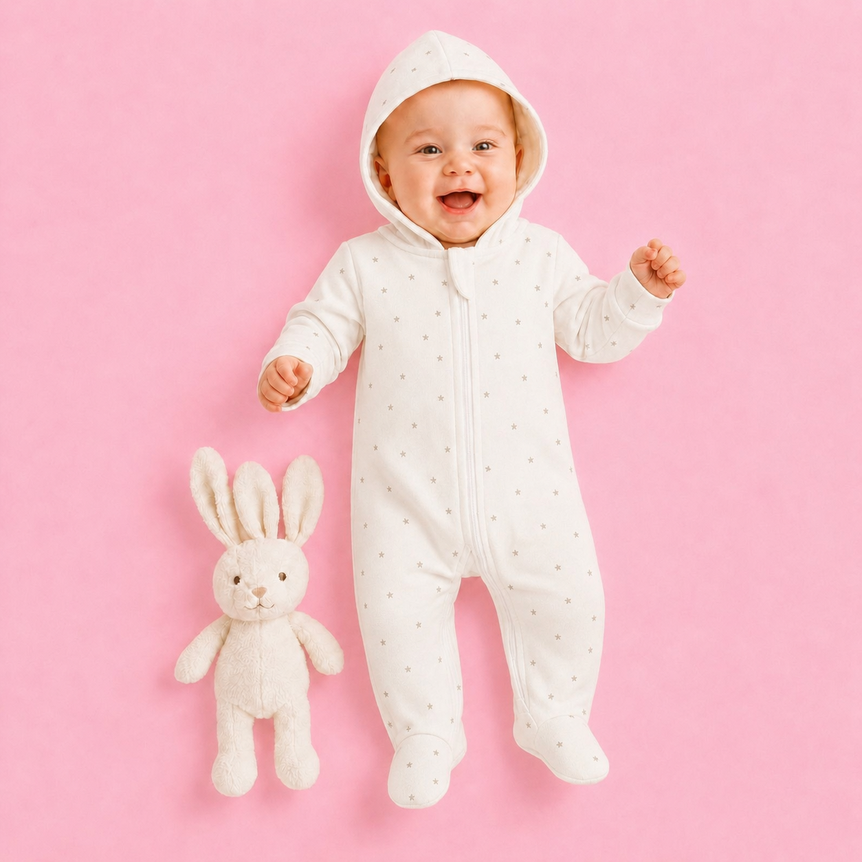 Baby Hooded Zip Sleepsuit Star | Romper | 0-3 Months