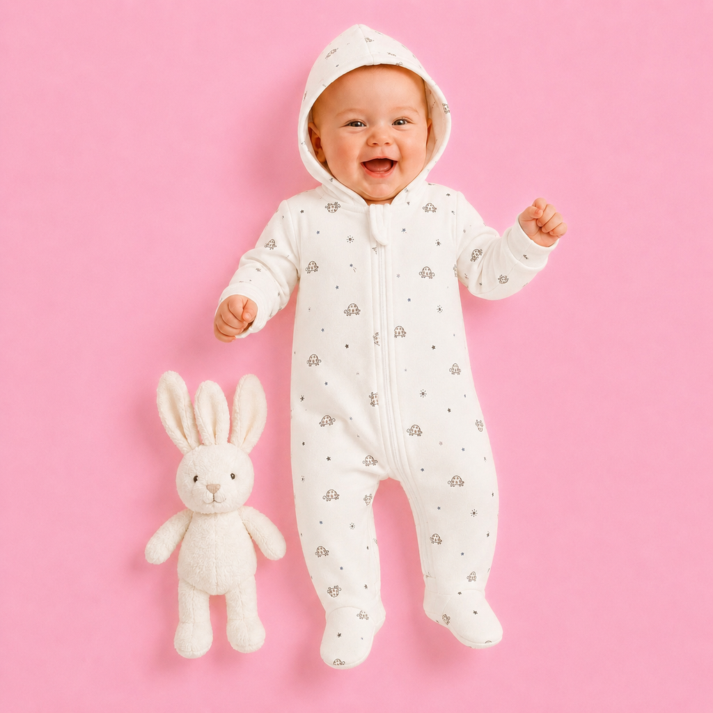 Baby Hooded Zip Sleepsuit Turtle – 0-3 Months