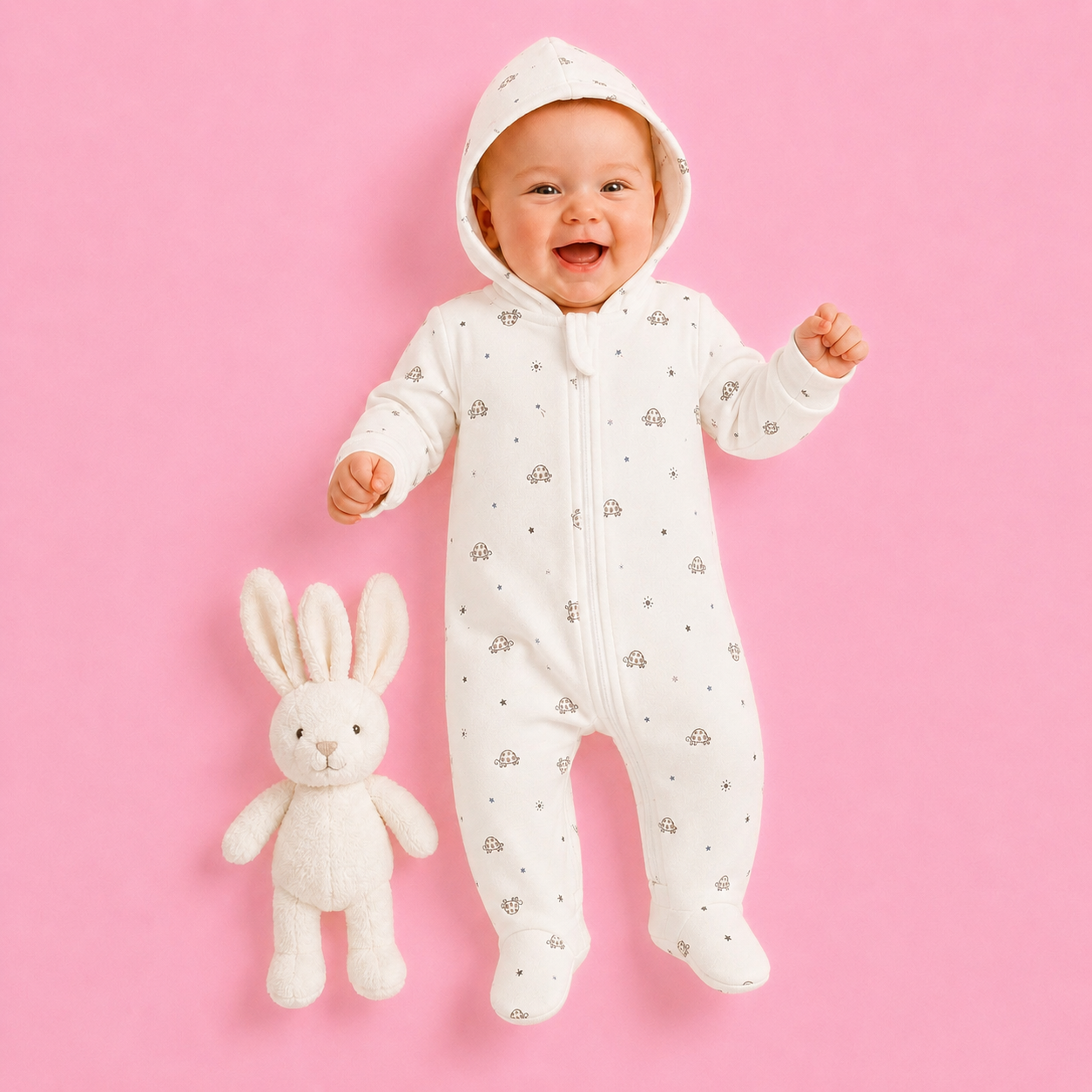 Baby Hooded Zip Sleepsuit Turtle – 0-3 Months