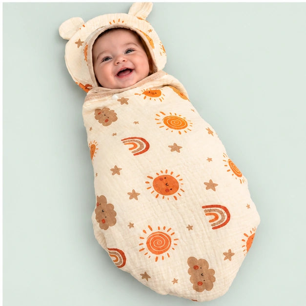 Soft Muslin Baby Swaddle Wrapper with Hood