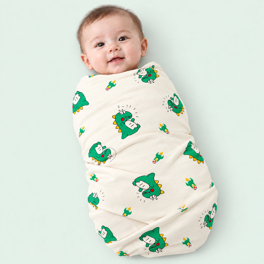 Cotton Baby Swaddle|Green Dinosaur|