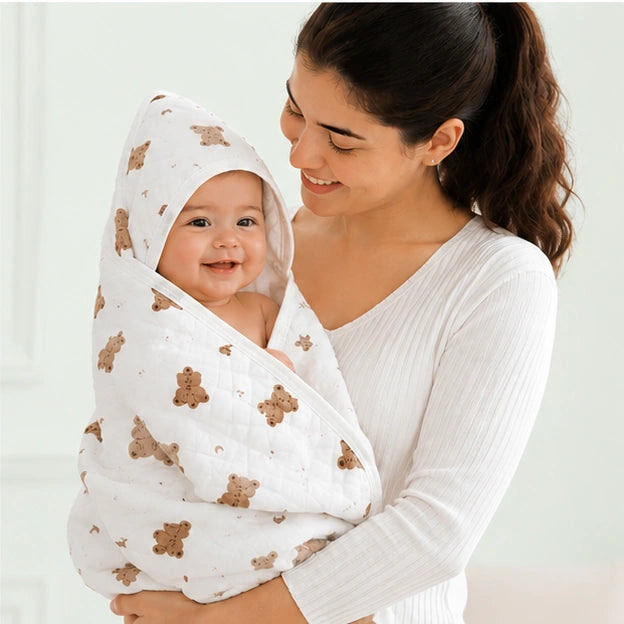 Soft Hooded Receiving Towel for Newborn Baby | Teddy|