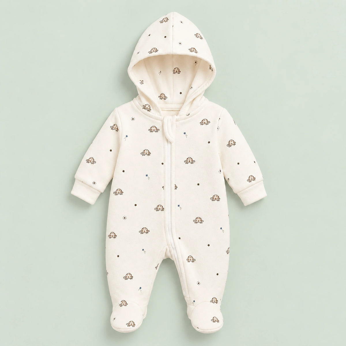 Baby Hooded Zip Sleepsuit Turtle | Romper | 0-3 Months