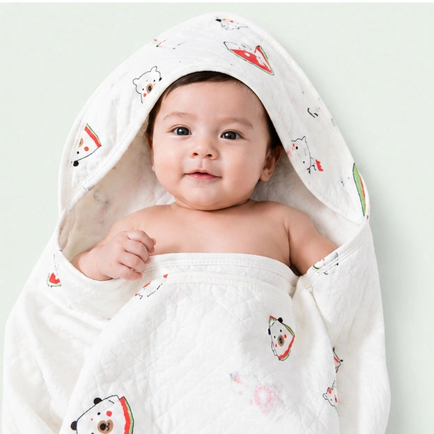 Soft Hooded Receiving Towel for Newborn Baby |Watermelon Bear|