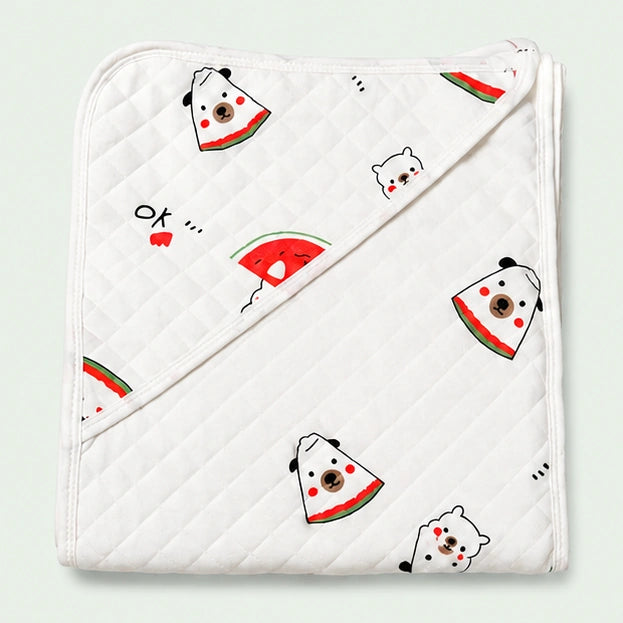 Soft Hooded Receiving Towel for Newborn Baby |Watermelon Bear|