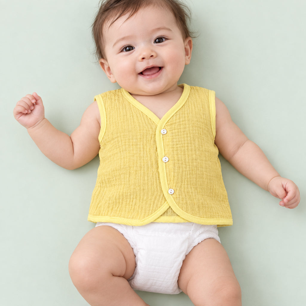 Soft Muslin Jabala for Newborn Baby | Yellow|